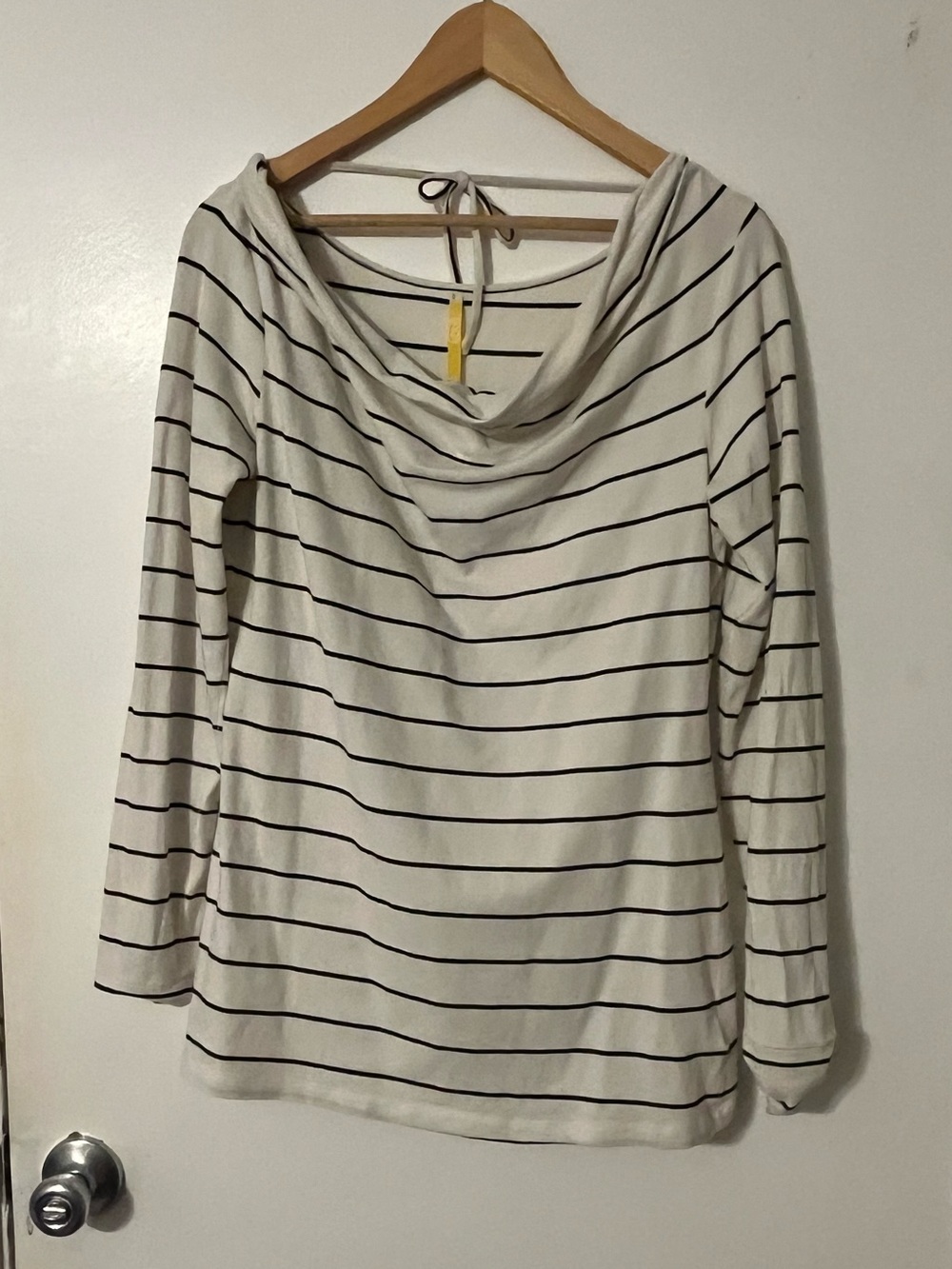 Lole Striped Cowl Neck Long Sleeve Top - Cream & Black